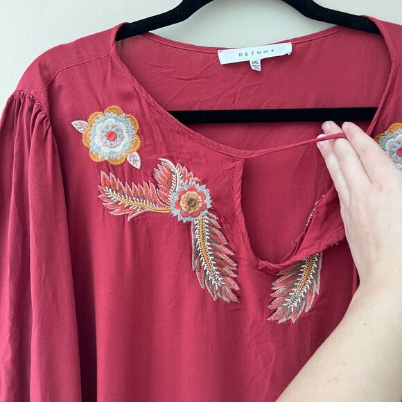 RETHM Red Embroidered Blouse Top Peasant Boho - 2X - Picture 5 of 8
